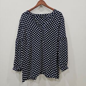 Talbots Womens Polka Dot Popover Top Plus 2X Blue Ruffled Retro Rockabilly Fairy